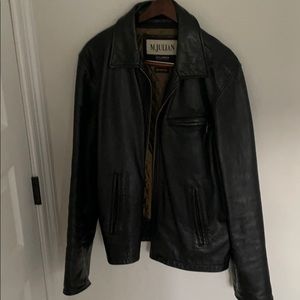 Leather bomber mc jacket with insert